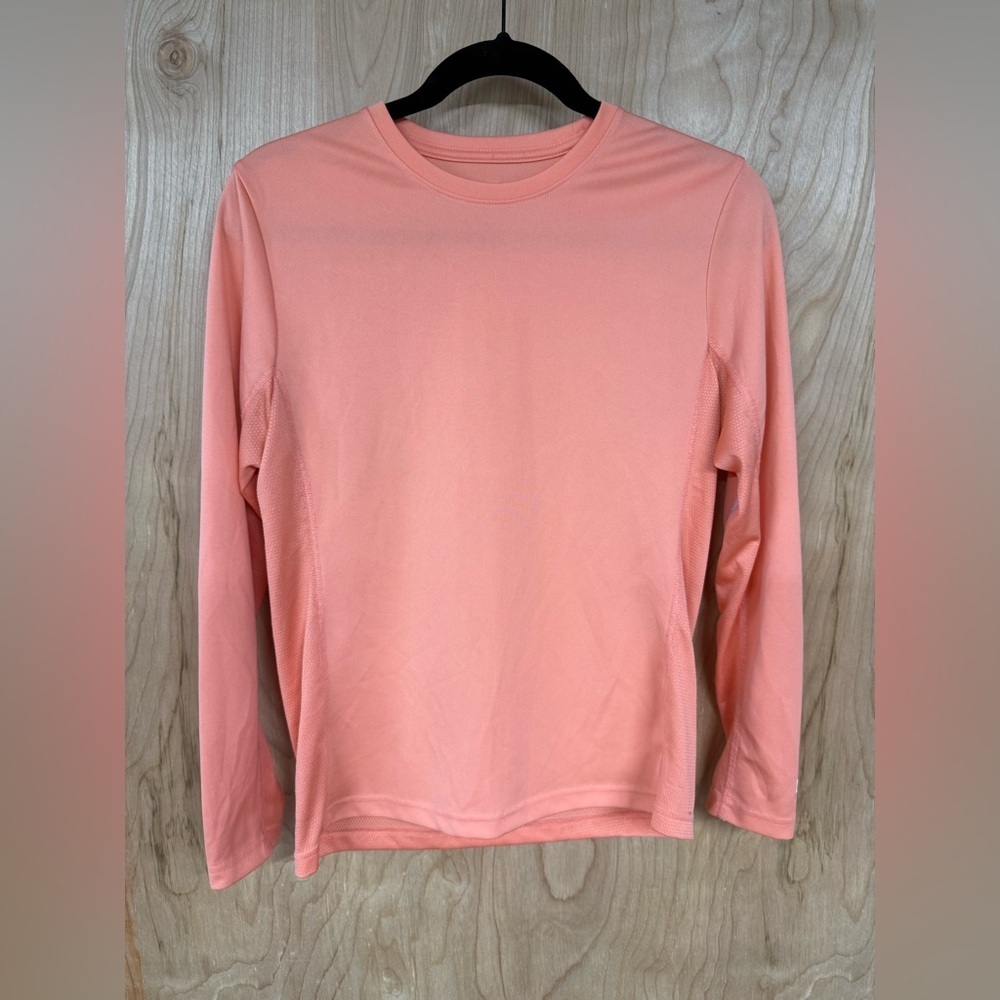 Huk Fishing Icon X Long Sleeve Athletic Shirt Orange Spell Out Back EUC Womens M